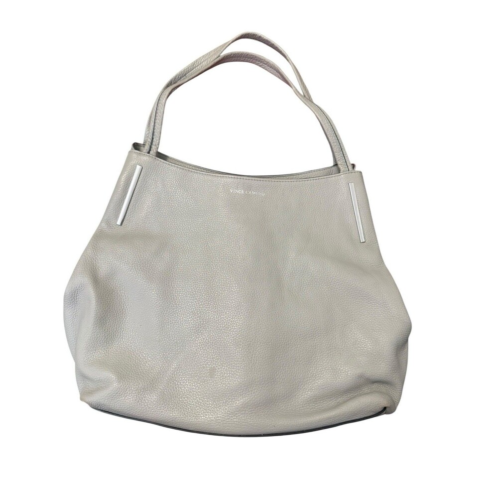 Vince Camuto Gray Pebbled Leather Oversized Tote Shoulder Bag Slouchy Hobo